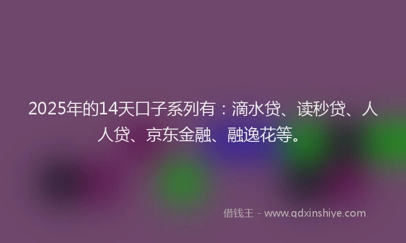 2025年的14天口子系列有：滴水贷、读秒贷、人人贷、京东金融、融逸花等。