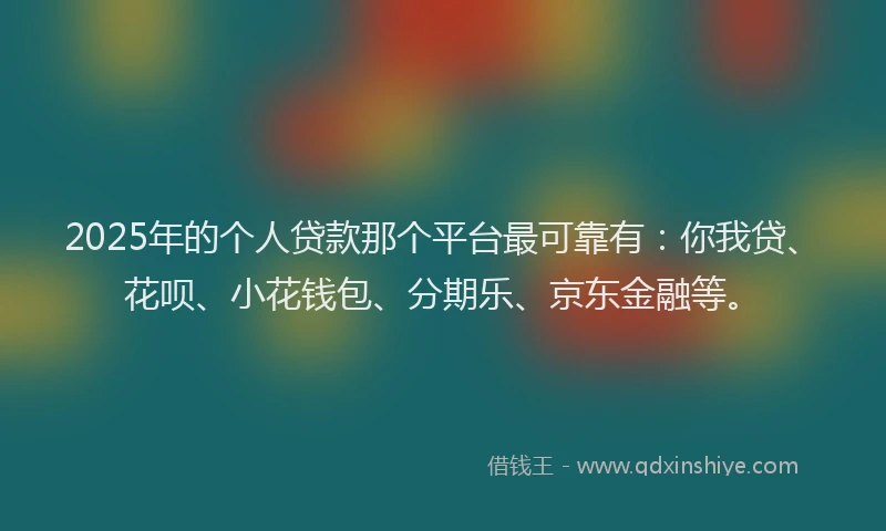 2025年的个人贷款那个平台最可靠有：你我贷、花呗、小花钱包、分期乐、京东金融等。