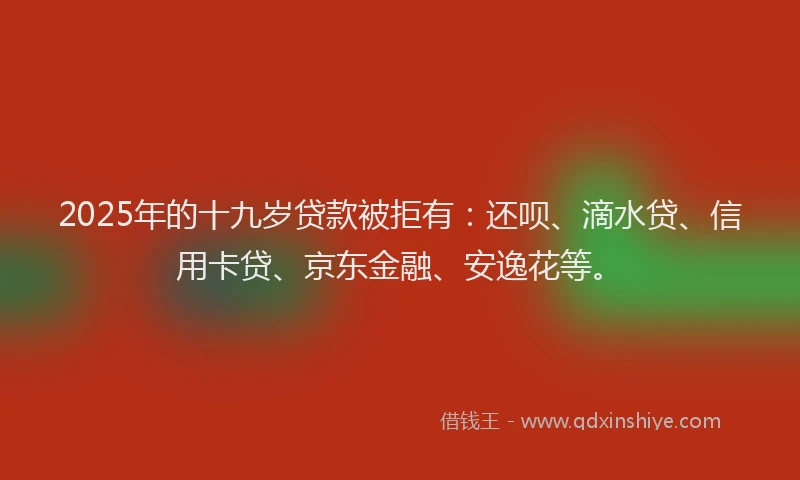 2025年的十九岁贷款被拒有：还呗、滴水贷、信用卡贷、京东金融、安逸花等。