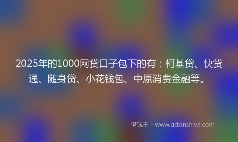 2025年的1000网贷口子包下的有：柯基贷、快贷通、随身贷、小花钱包、中原消费金融等。