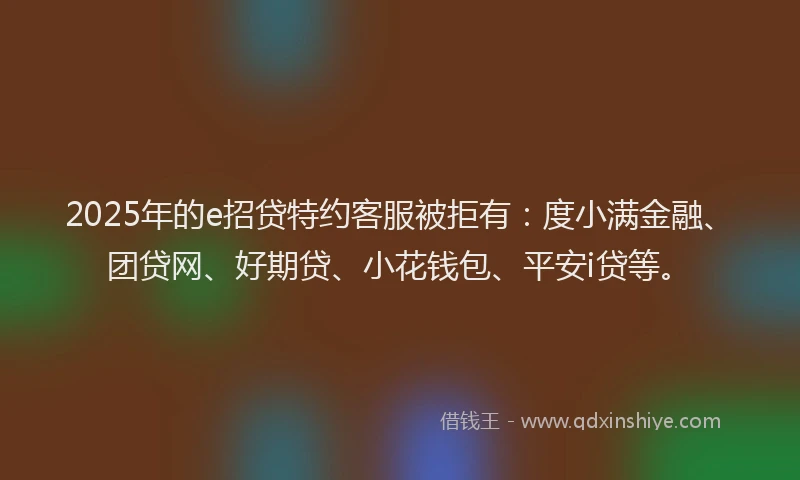 2025年的e招贷特约客服被拒有：度小满金融、团贷网、好期贷、小花钱包、平安i贷等。