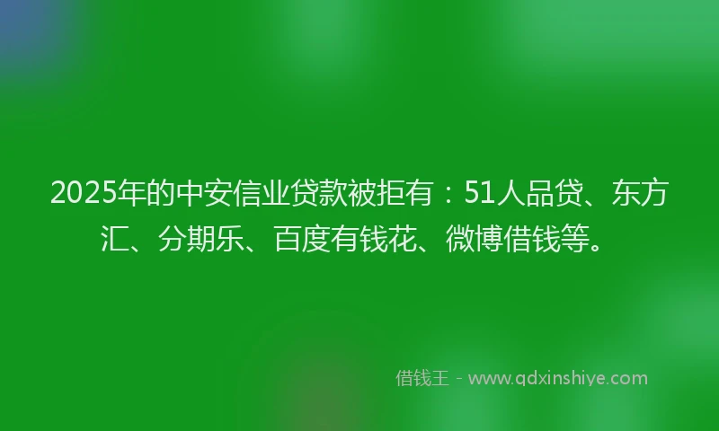 2025年的中安信业贷款被拒有：51人品贷、东方汇、分期乐、百度有钱花、微博借钱等。