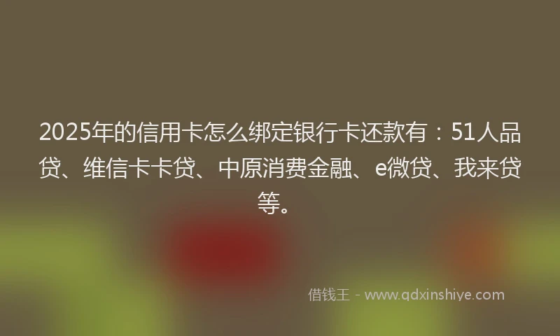 2025年的信用卡怎么绑定银行卡还款有：51人品贷、维信卡卡贷、中原消费金融、e微贷、我来贷等。