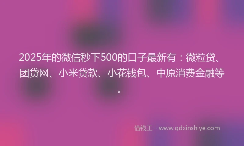 2025年的微信秒下500的口子最新有：微粒贷、团贷网、小米贷款、小花钱包、中原消费金融等。