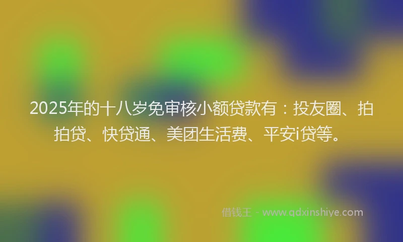 2025年的十八岁免审核小额贷款有：投友圈、拍拍贷、快贷通、美团生活费、平安i贷等。