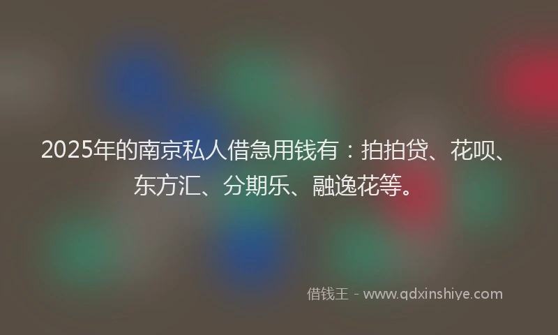 2025年的南京私人借急用钱有：拍拍贷、花呗、东方汇、分期乐、融逸花等。