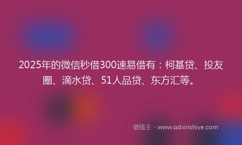 2025年的微信秒借300速易借有：柯基贷、投友圈、滴水贷、51人品贷、东方汇等。