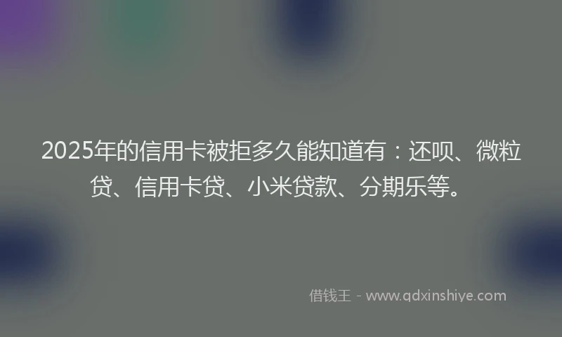 2025年的信用卡被拒多久能知道有：还呗、微粒贷、信用卡贷、小米贷款、分期乐等。