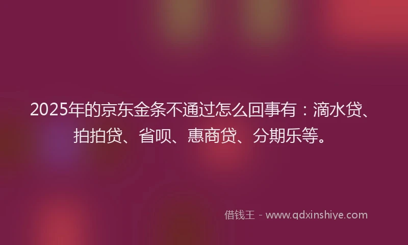 2025年的京东金条不通过怎么回事有：滴水贷、拍拍贷、省呗、惠商贷、分期乐等。