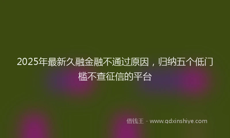 2025年最新久融金融不通过原因，归纳五个低门槛不查征信的平台