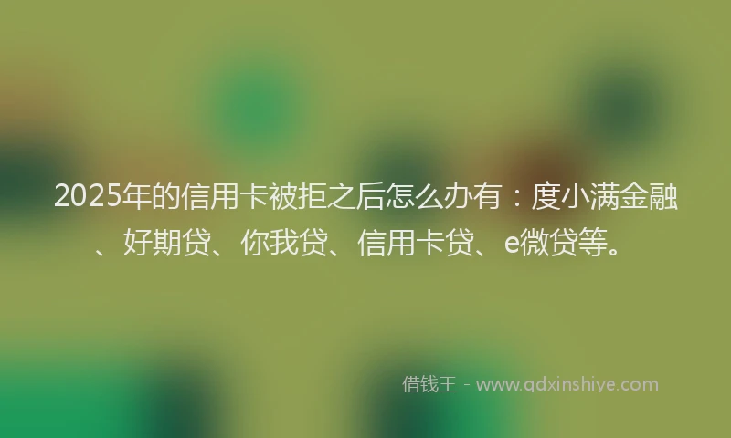 2025年的信用卡被拒之后怎么办有：度小满金融、好期贷、你我贷、信用卡贷、e微贷等。