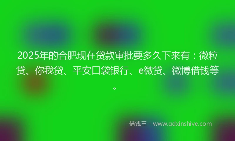 2025年的合肥现在贷款审批要多久下来有：微粒贷、你我贷、平安口袋银行、e微贷、微博借钱等。