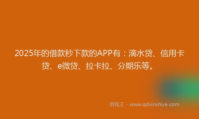 2025年的借款秒下款的APP有：滴水贷、信用卡贷、e微贷、拉卡拉、分期乐等。