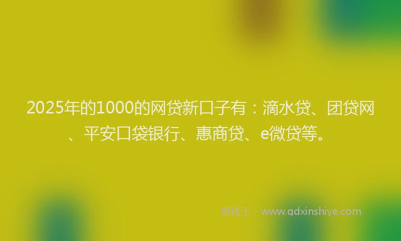 2025年的1000的网贷新口子有：滴水贷、团贷网、平安口袋银行、惠商贷、e微贷等。