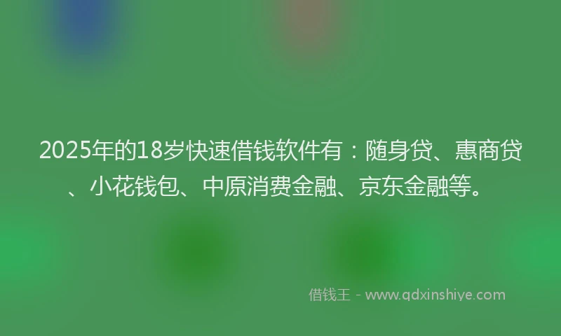 2025年的18岁快速借钱软件有：随身贷、惠商贷、小花钱包、中原消费金融、京东金融等。