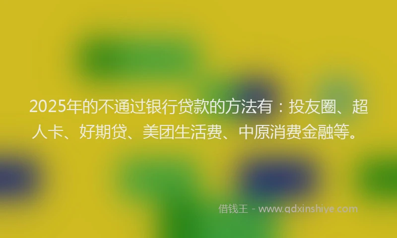 2025年的不通过银行贷款的方法有：投友圈、超人卡、好期贷、美团生活费、中原消费金融等。