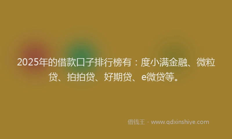 2025年的借款口子排行榜有：度小满金融、微粒贷、拍拍贷、好期贷、e微贷等。