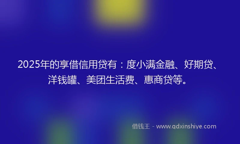 2025年的享借信用贷有：度小满金融、好期贷、洋钱罐、美团生活费、惠商贷等。