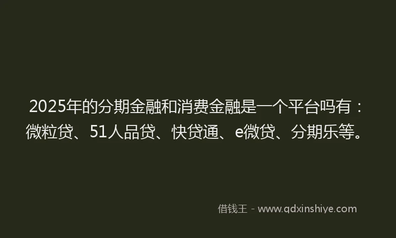2025年的分期金融和消费金融是一个平台吗有：微粒贷、51人品贷、快贷通、e微贷、分期乐等。