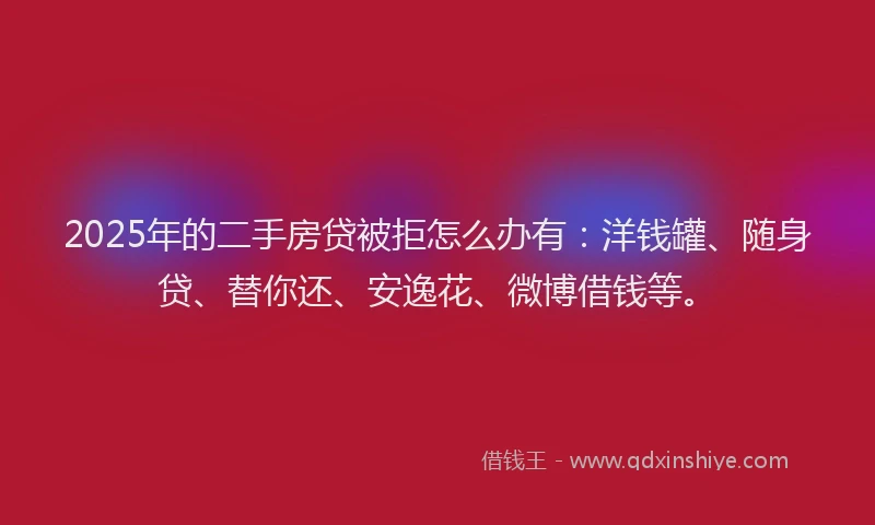 2025年的二手房贷被拒怎么办有：洋钱罐、随身贷、替你还、安逸花、微博借钱等。