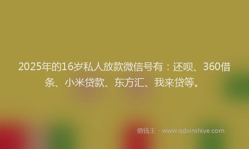 2025年的16岁私人放款微信号有：还呗、360借条、小米贷款、东方汇、我来贷等。