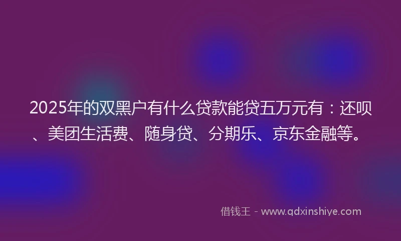 2025年的双黑户有什么贷款能贷五万元有：还呗、美团生活费、随身贷、分期乐、京东金融等。