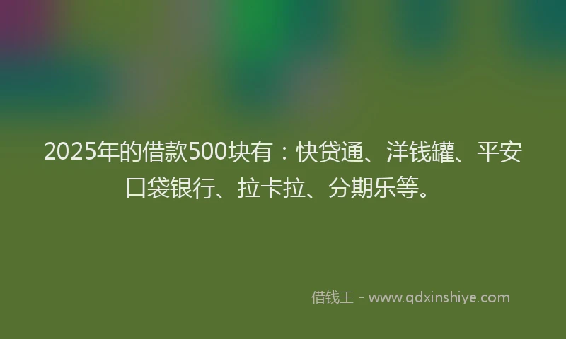 2025年的借款500块有：快贷通、洋钱罐、平安口袋银行、拉卡拉、分期乐等。