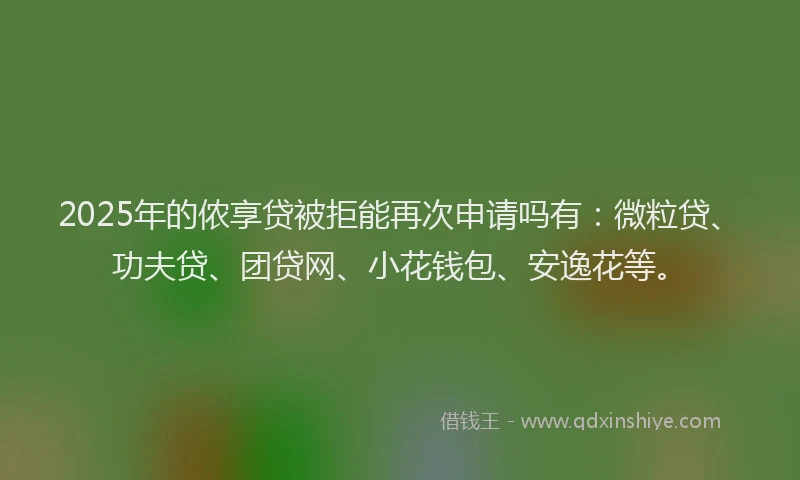 2025年的侬享贷被拒能再次申请吗有：微粒贷、功夫贷、团贷网、小花钱包、安逸花等。
