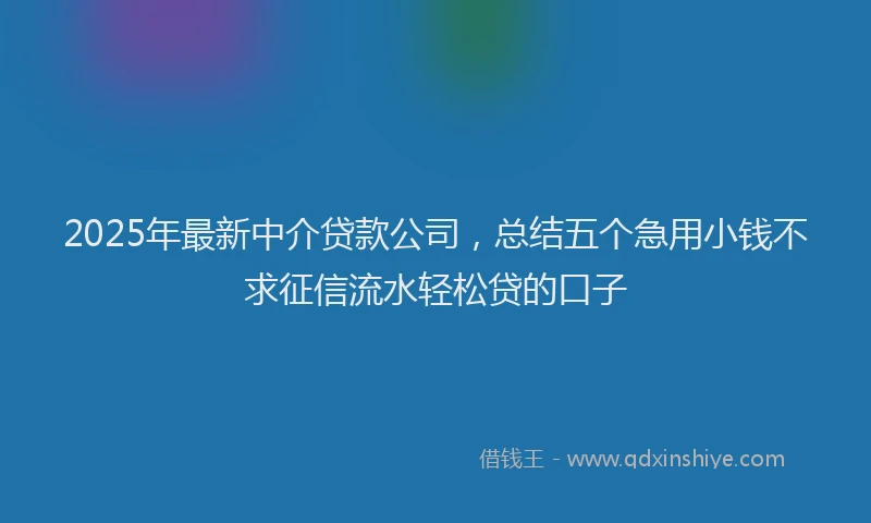2025年最新中介贷款公司，总结五个急用小钱不求征信流水轻松贷的口子