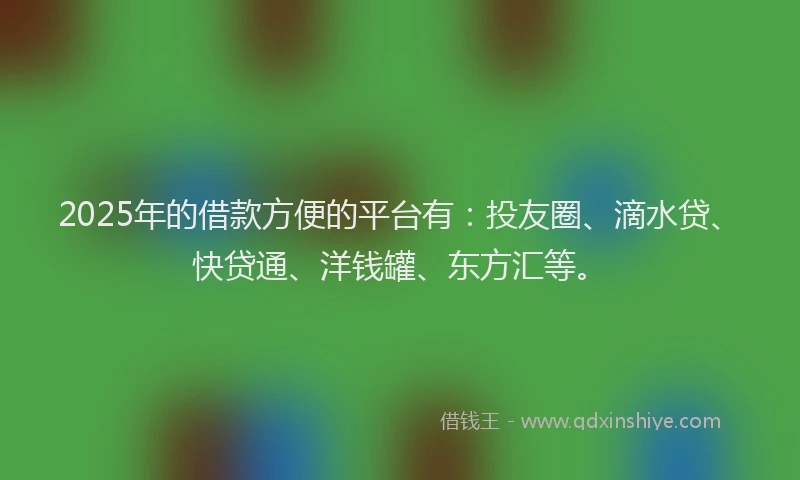 2025年的借款方便的平台有：投友圈、滴水贷、快贷通、洋钱罐、东方汇等。