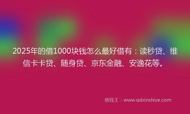 2025年的借1000块钱怎么最好借有：读秒贷、维信卡卡贷、随身贷、京东金融、安逸花等。