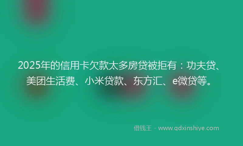 2025年的信用卡欠款太多房贷被拒有：功夫贷、美团生活费、小米贷款、东方汇、e微贷等。
