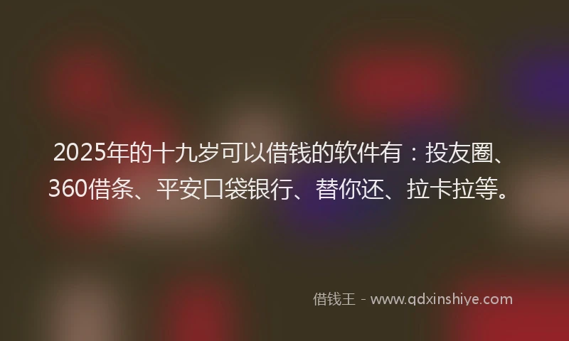 2025年的十九岁可以借钱的软件有：投友圈、360借条、平安口袋银行、替你还、拉卡拉等。