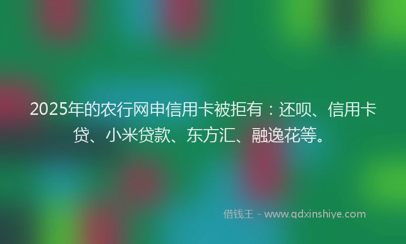 2025年的农行网申信用卡被拒有：还呗、信用卡贷、小米贷款、东方汇、融逸花等。