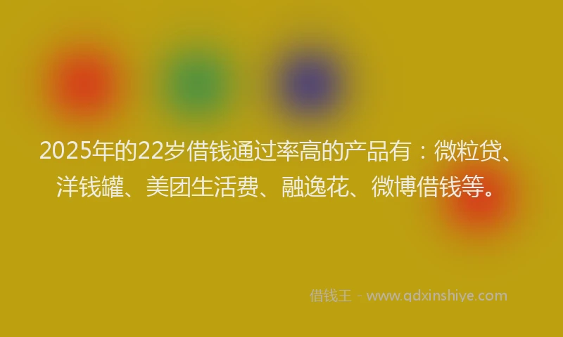 2025年的22岁借钱通过率高的产品有：微粒贷、洋钱罐、美团生活费、融逸花、微博借钱等。