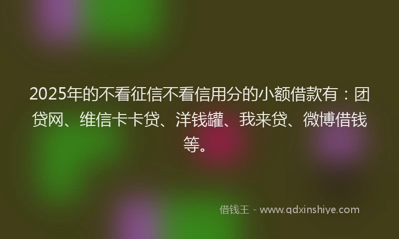 2025年的不看征信不看信用分的小额借款有：团贷网、维信卡卡贷、洋钱罐、我来贷、微博借钱等。