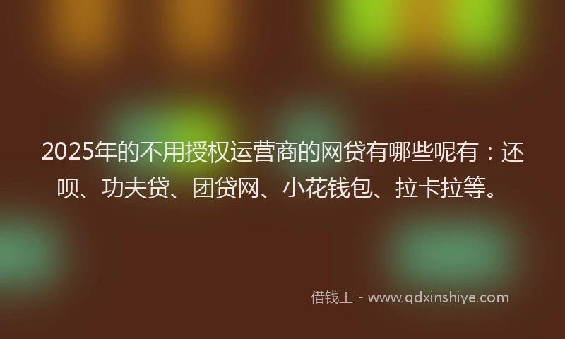 2025年的不用授权运营商的网贷有哪些呢有：还呗、功夫贷、团贷网、小花钱包、拉卡拉等。