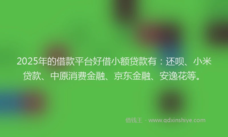 2025年的借款平台好借小额贷款有：还呗、小米贷款、中原消费金融、京东金融、安逸花等。