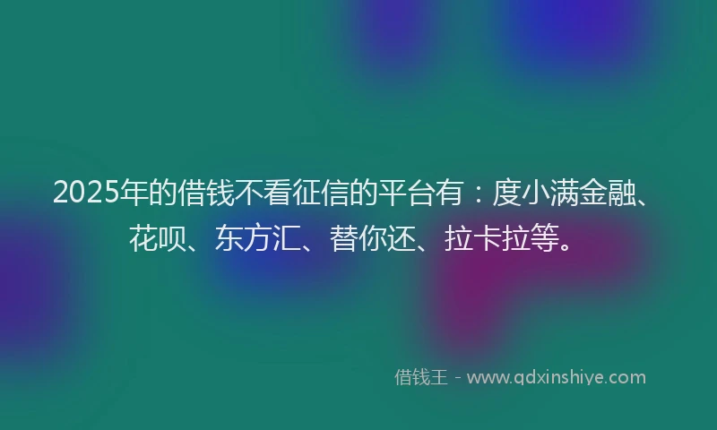 2025年的借钱不看征信的平台有：度小满金融、花呗、东方汇、替你还、拉卡拉等。