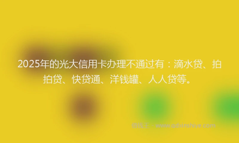 2025年的光大信用卡办理不通过有：滴水贷、拍拍贷、快贷通、洋钱罐、人人贷等。