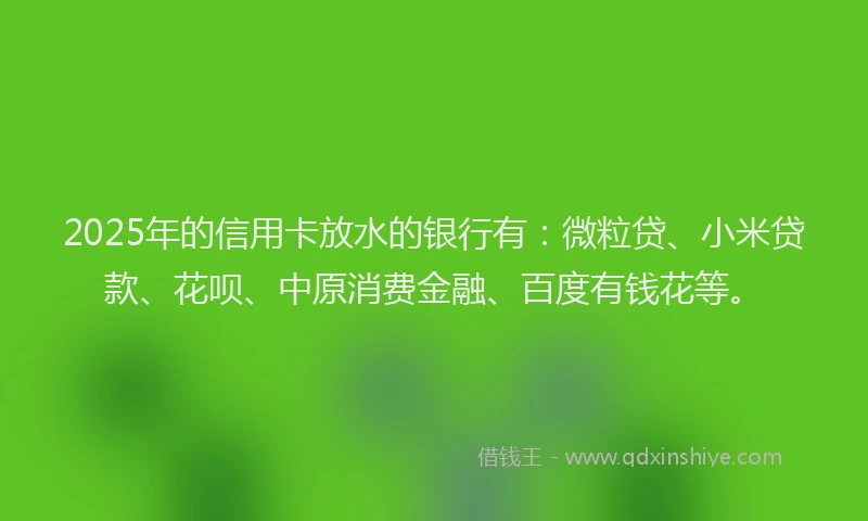 2025年的信用卡放水的银行有：微粒贷、小米贷款、花呗、中原消费金融、百度有钱花等。