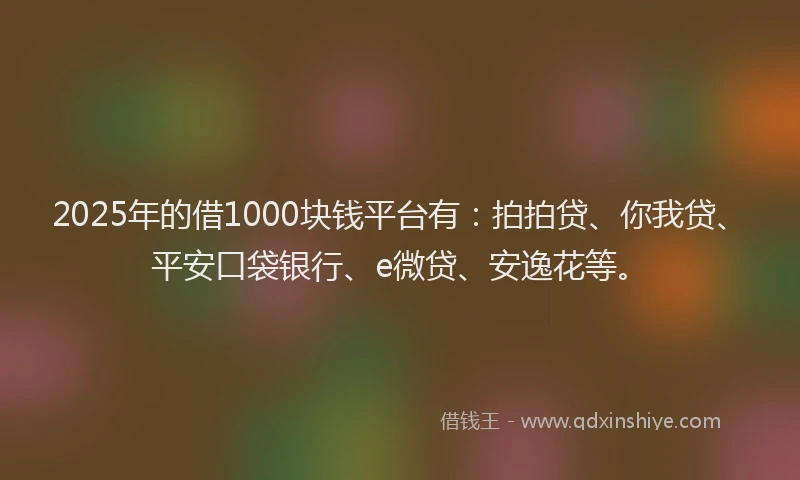 2025年的借1000块钱平台有：拍拍贷、你我贷、平安口袋银行、e微贷、安逸花等。