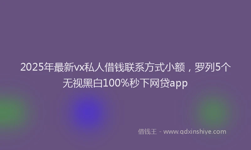 2025年最新vx私人借钱联系方式小额，罗列5个无视黑白100%秒下网贷app