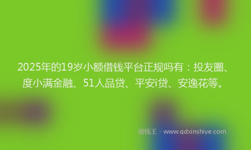 2025年的19岁小额借钱平台正规吗有：投友圈、度小满金融、51人品贷、平安i贷、安逸花等。
