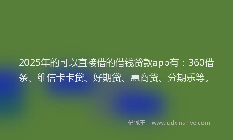 2025年的可以直接借的借钱贷款app有：360借条、维信卡卡贷、好期贷、惠商贷、分期乐等。