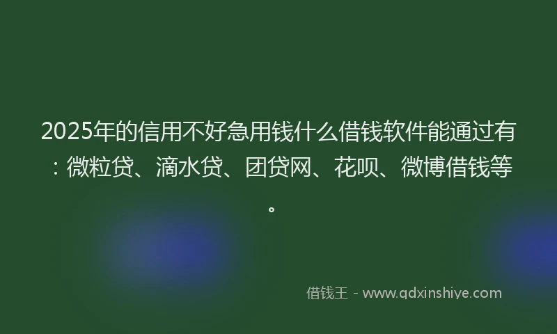 2025年的信用不好急用钱什么借钱软件能通过有：微粒贷、滴水贷、团贷网、花呗、微博借钱等。