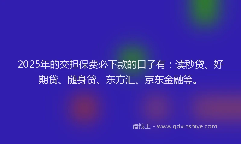 2025年的交担保费必下款的口子有：读秒贷、好期贷、随身贷、东方汇、京东金融等。