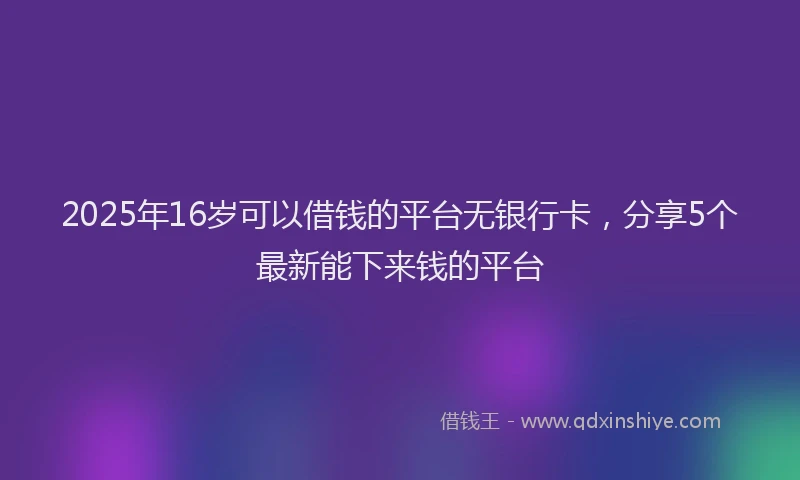 2025年16岁可以借钱的平台无银行卡，分享5个最新能下来钱的平台