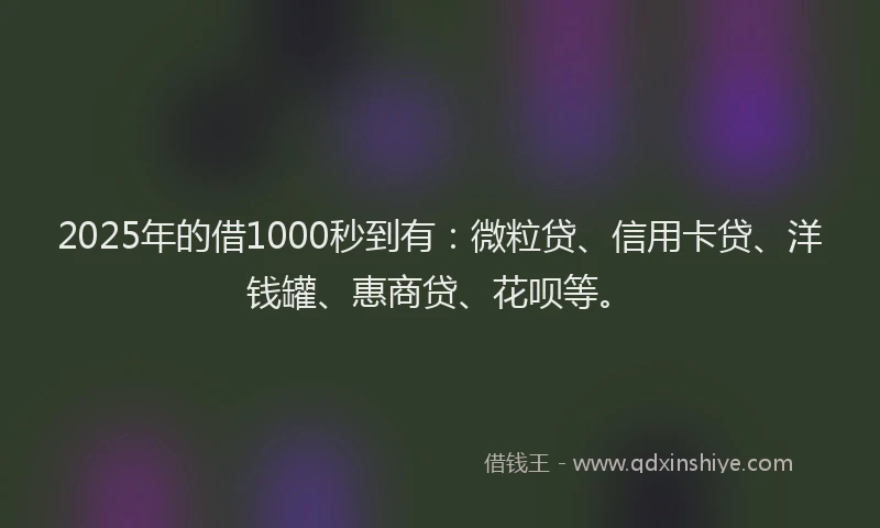2025年的借1000秒到有：微粒贷、信用卡贷、洋钱罐、惠商贷、花呗等。