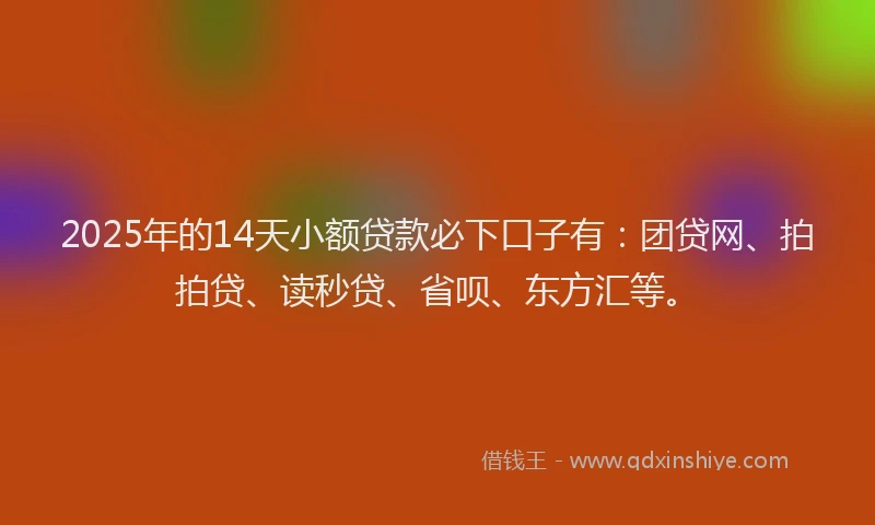 2025年的14天小额贷款必下口子有：团贷网、拍拍贷、读秒贷、省呗、东方汇等。